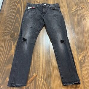 TOMMY JEANS Mens Distressed Skinny Jeans 36x32 Black Stretch Denim Faded Rips